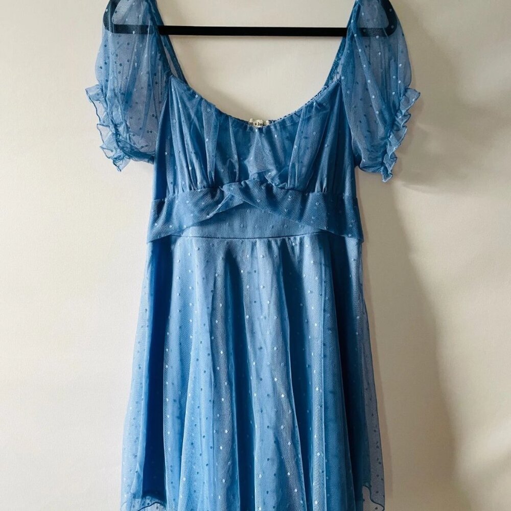 Allison & Kelly Big Girls Blue Clip Dot Puff Sleeve Double Hem Dress Size XL